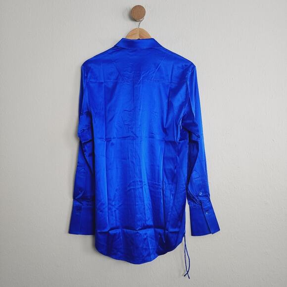 Ser.O.Ya Retrofête Karry Silk Asymmetrical Button Down Royal Blue XS NWT - Picture 12 of 13